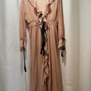 Zara Ruffled Tan Dress with Black Accents